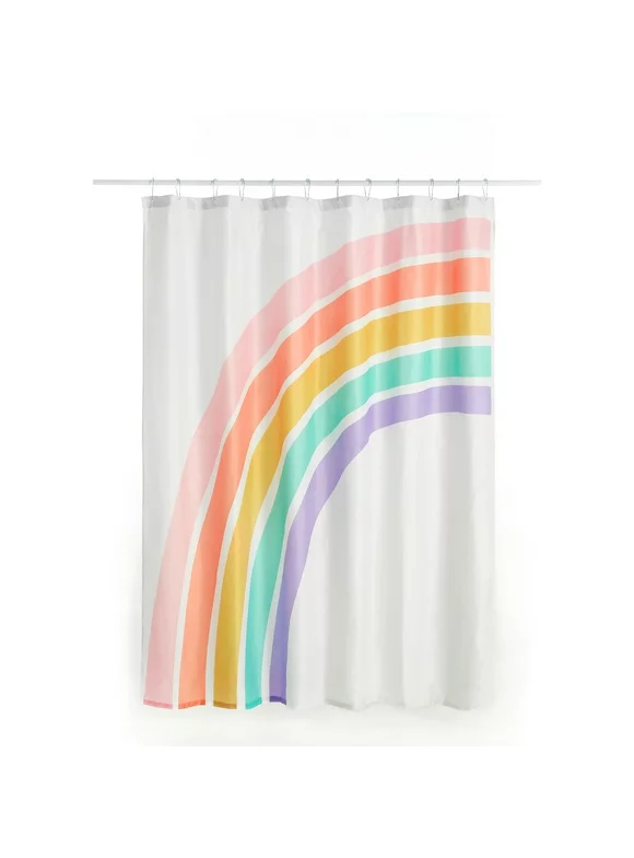 Your Zone Kids Rainbow Polyester Shower Curtain and Hooks