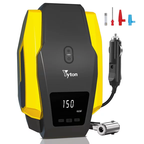 Yyton Tire Inflator Portable Air Compressor - Air Pump for Car Tires (up to 50 PSI), 12V DC Tire Pump for Bikes (up to 150 PSI) w/LED Light, Digital Pressure Gauge