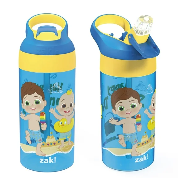 Zak Designs 17.5oz CoComelon Kids Water Bottle with Spout Cover and Built-in Carrying Loop, Made of Durable Plastic, Leak-Proof Design for Travel (17.5 oz, Pack of 2)