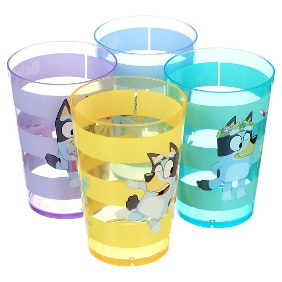 Zak Designs Bluey Kids 4-Piece 14.5 oz Tumbler Set Durable Plastic Cups Fun Drinkware Nesting 4 pcs Set, Bluey and Friends