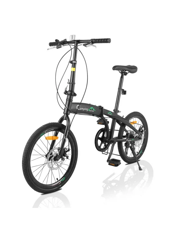 Zimtown 20" Adult Folding Bike, 7 Speed Shimano Lightweight City Commuter Bicycle, Black