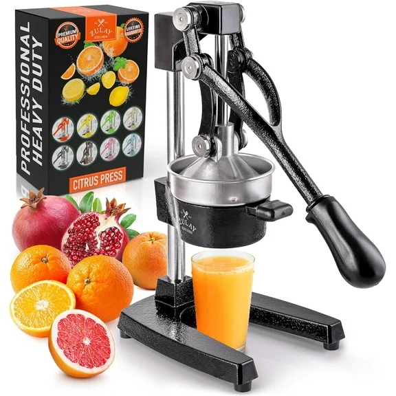 Zulay Kitchen Large Manual Fruit Juicer Press - Heavy Duty Commercial Citrus Juicer (Black)