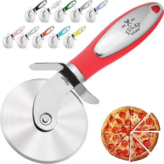 Zulay Kitchen Pizza Cutter Wheel with Stainless Steel blade and guards Pizza Slicer Non-Slip Handle Red
