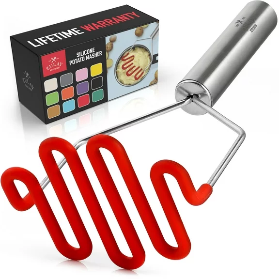 Zulay Kitchen Potato Masher with Premium Silicone Coated - Bright Red