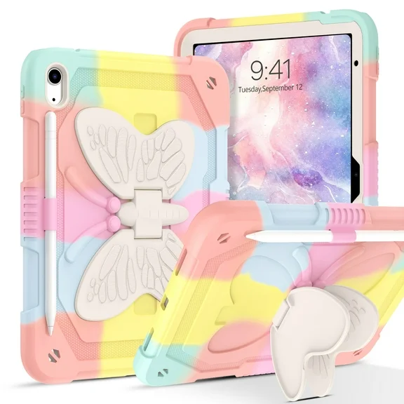 iPad 10th Generation Case Fit for 10.9 Inch 2022, GUAGUA iPad Case with Pencil Holder 2 in 1 Heavy Duty Rugged Shockproof Wings Kickstand Protective Tablet Cover, Best Gift for Kids Girls Women