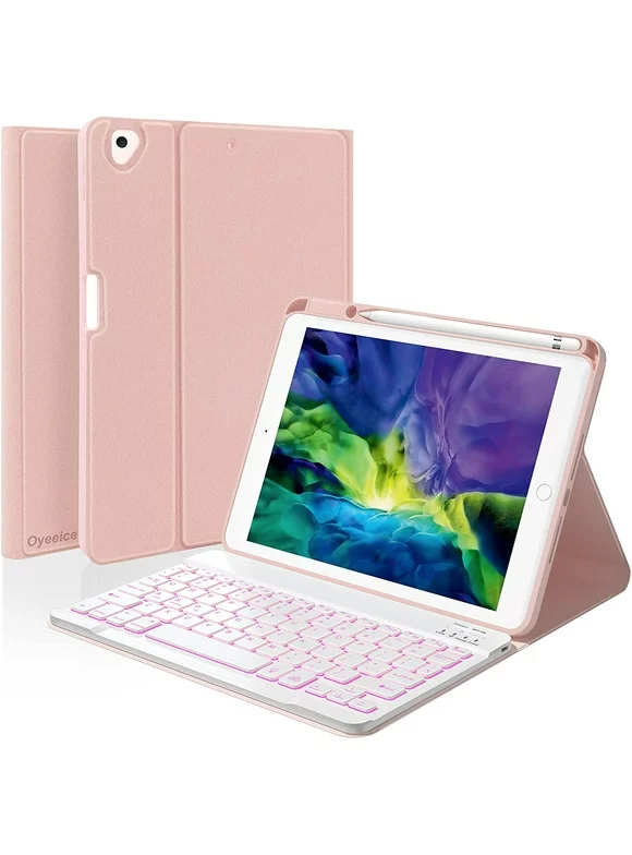 iPad Case Keyboard 10.2 10.5 in, for iPad 9th/8th/7th Gen 10.2 in, iPad Pro, Air 3rd Gen 10.5 in, Detachable Backlit Wireless Keyboard with Magnetic Protective Cover and Built-in Pencil Holder (Pink)