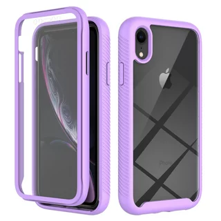 iPhone XR Case with Built in Screen Protector,Dteck Full-Body Shockproof Rubber Hybrid Protection Crystal Clear PC Back Protective Phone Case Cover for Apple iPhone XR,Purple