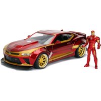 Marvel Iron Man & 2016 Chevy Camaro Die-cast Car, 1:24 Scale Vehicle &2.75 Collectible Metal Figurine