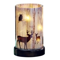 Northwoods Woodland Creature Lighted Hurricane Candle - Cabin Home Decor